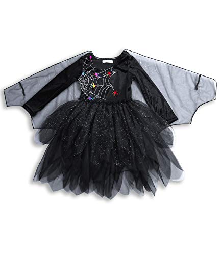 IKALI Disfraz de bruja para niña, negro, con tutú y tela de araña, para Halloween