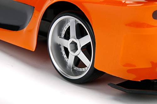 Jada Toys Fast & Furious RC Drift Mazda RX-7 - Coche teledirigido con Mando a Distancia, función de Drifting, 4 neumáticos de Repuesto, función de Carga USB, Incluye Pilas, Escala 1:10, Color Naranja