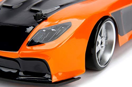 Jada Toys Fast & Furious RC Drift Mazda RX-7 - Coche teledirigido con Mando a Distancia, función de Drifting, 4 neumáticos de Repuesto, función de Carga USB, Incluye Pilas, Escala 1:10, Color Naranja