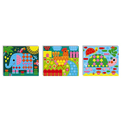 Janod - Estuche Mosaicos de Espuma Animales - Les Ateliers Du Calme - Kit Infantil de Manualidades Creativas - Desarrolla la Motricidad Fina y la Concentración - A partir de 3 Años, J07899