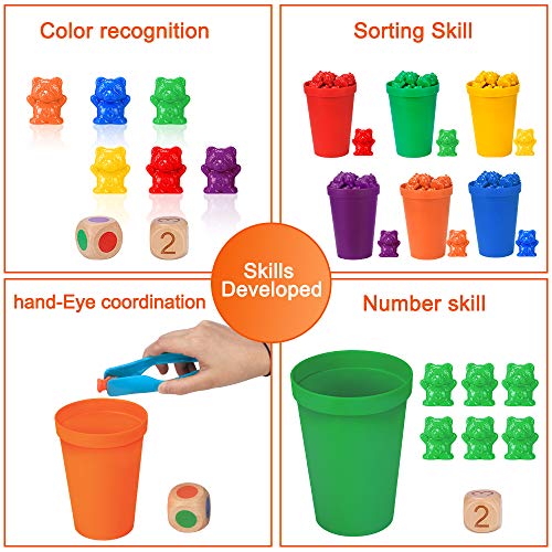 Japace Contar con los Osos de Colores Coordinados,Osos de Colores Coordinados con Vasos Apilables,Infantil Juguetes Montessori Clasificación,Juguetes Educativos 3 años,Juego de Combinación de Colores