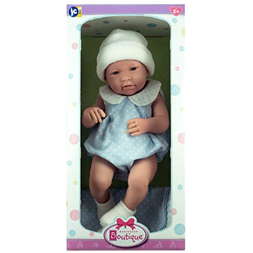 JC Toys - Muñeca Realista Bebé de Niño, Anatómica Correcta, 43,2 cm Vinilo Traje y Manta de Berenguer Boutique