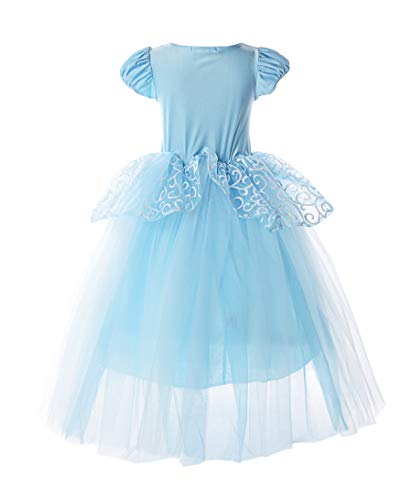 JerrisApparel Niña Princesa Cenicienta Disfraz Manga de Soplo Fiesta Vestido (5 años, Azul con Accesorios)