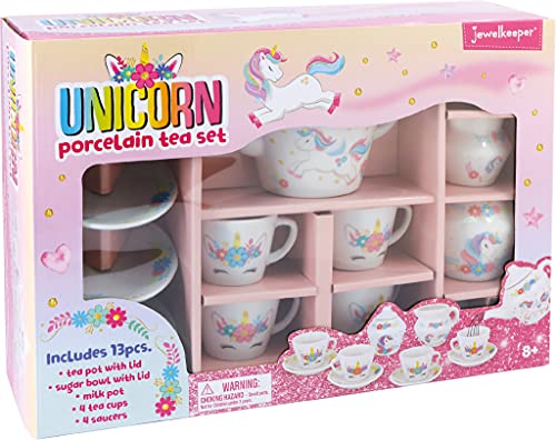 Jewelkeeper - Juego de té Unicornio para niñas, Servicio de té Juguete de Porcelana de 13 Piezas