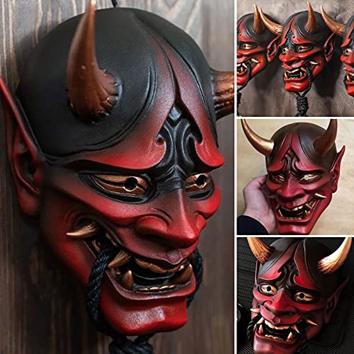 JIJK Máscara japonesa de Samurai Oni, máscara de asesino de látex, cubierta de cara de demonio, máscara de fantasma, disfraz de Halloween, accesorios de cosplay