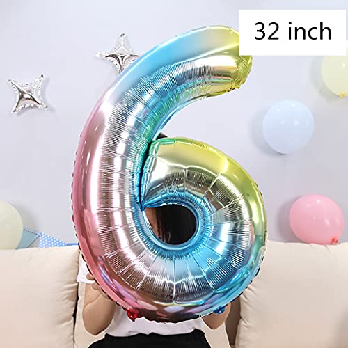 Juego de globos de sirena, para niñas, 6 años, multicolor, decoración de cumpleaños infantil, concha de sirena, globo de 6 años, decoración de cumpleaños