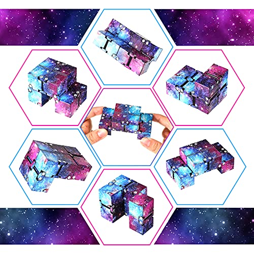 Juguete de Cubo Infinito Mágico Bloques Fidget, Mini Juguetes Sensoriales de Escritorio Herramienta para Aliviar Estrés Suministro de Juego para Austismo TDAH (Espacio Galaxia Arcoíris)