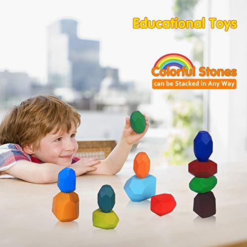 Juguetes de Apilamiento de Madera Piedras de Equilibrio Montessori para Niño Niña Juguete Educativo Bloques Colores Bloques de Construcción Ordenar Juego Decoración del Hogar (11 Pieces)