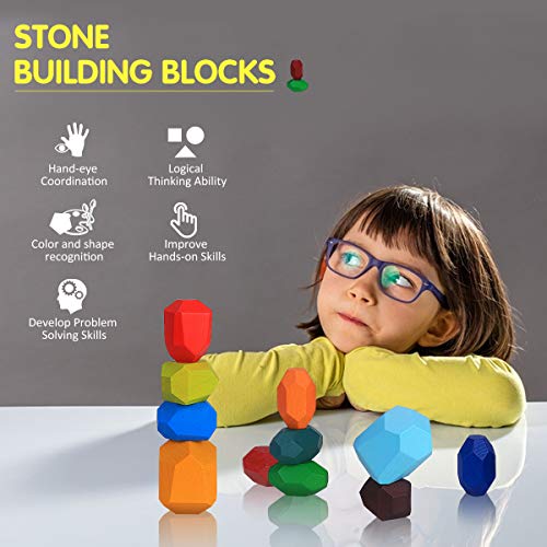 Juguetes de Apilamiento de Madera Piedras de Equilibrio Montessori para Niño Niña Juguete Educativo Bloques Colores Bloques de Construcción Ordenar Juego Decoración del Hogar (11 Pieces)