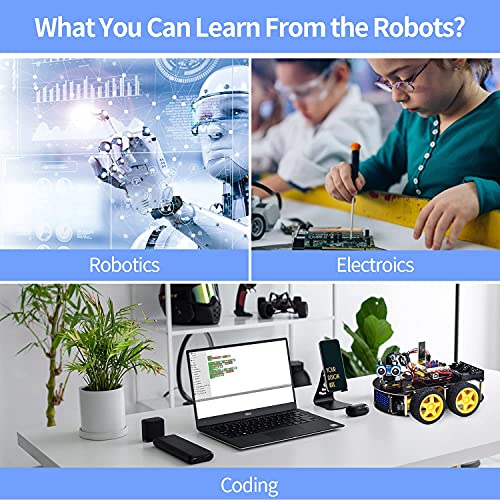 KEYESTUDIO Kit de Coche Robot Inteligente Compatible con Arduino IDE con Módulo de Seguimiento de Línea, Sensor Ultrasónico, Módulo IR, Kit Robótico Educativo STEM2 para entusiastas de la programación