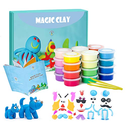 Kit de arcilla para modelar – 24 colores secado al aire plastilina mágica para niños, arcilla de forma DIY con herramientas, accesorios de animales, regalo para niños y niñas de 3 a 12 años
