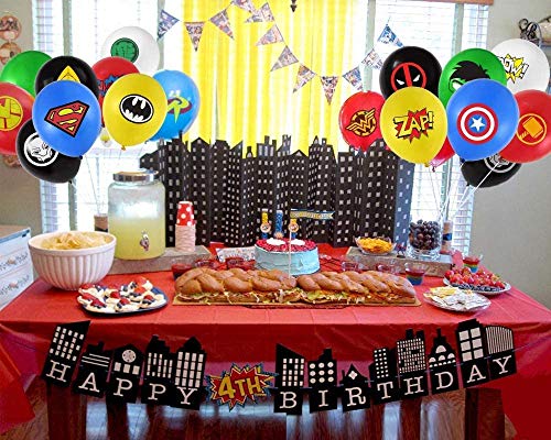 Kit de Suministros de Fiesta de Superhéroe, JPYH Globos de látex de Superhéroes, Kit de decoracion Cumpleaños Superheroes Globos, Superhéroe decoraciones Fiesta Cumpleaños para Niños(32pcs)