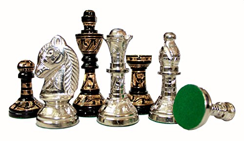 KLEO Stonkraft - Juego de ajedrez 31 x 31 cm - Plata Metalizada y Juego de Colores Negro con Brillantes Piezas de ajedrez de Lujo