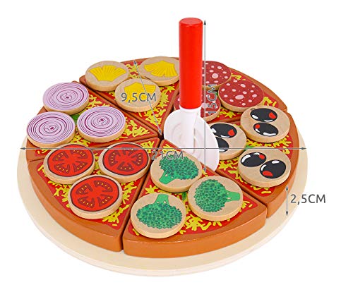 KRUZZEL Pizza Madera con Utensilios de Corte Juego de Diversión para Niños Juego de imaginación Set Pizza 9354