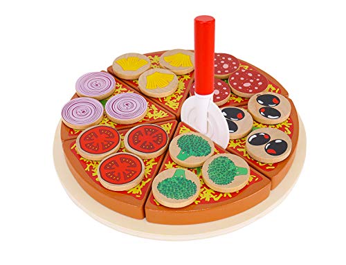 KRUZZEL Pizza Madera con Utensilios de Corte Juego de Diversión para Niños Juego de imaginación Set Pizza 9354