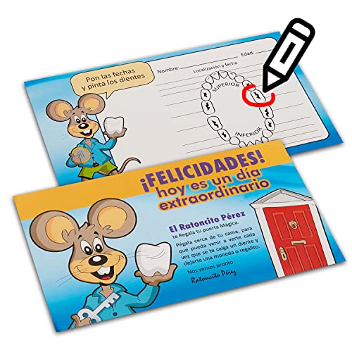 LA PUERTA MÁGICA puerta ratoncito Pérez CERTIFICADA - La puerta mágica del ratón Pérez con 6 accesorios + postal de felicitación - Regalo niño 5 años (Azul)