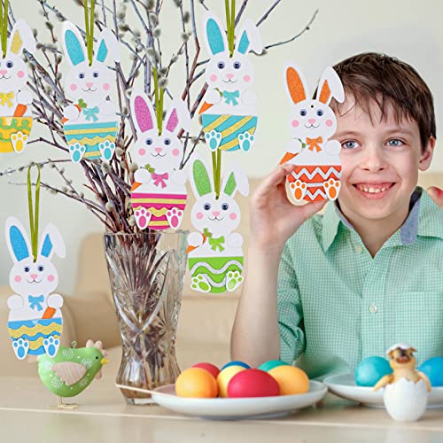 LAMEK 12 Kits de Manualidades de Conejos para Niños Pascua Decoración Creativas Elaboración de Juego con Piezas de Espuma Mix & Match Decoración Colgante para Pascua Primavera Cumpleaños