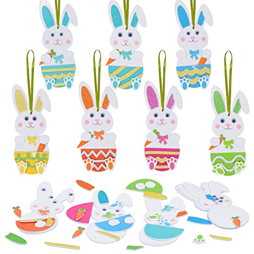 LAMEK 12 Kits de Manualidades de Conejos para Niños Pascua Decoración Creativas Elaboración de Juego con Piezas de Espuma Mix & Match Decoración Colgante para Pascua Primavera Cumpleaños