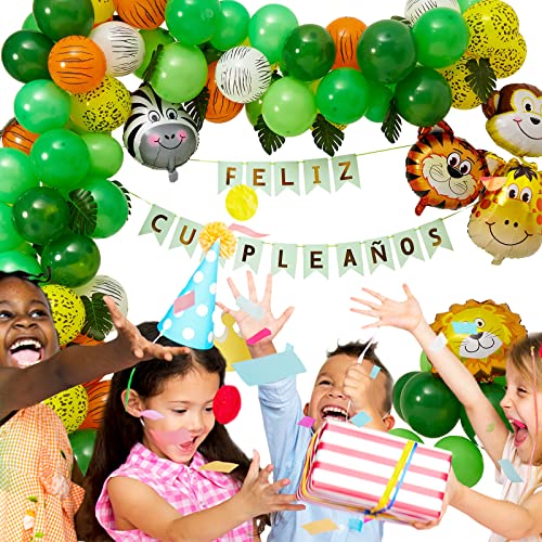 LaulaStyle Decoración Globos Cumpleaños En Español para niños. Set de Fiesta Selva Safari para Bebes.