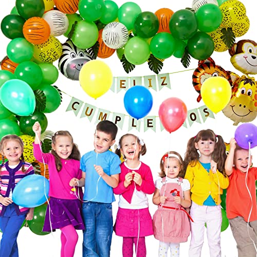 LaulaStyle Decoración Globos Cumpleaños En Español para niños. Set de Fiesta Selva Safari para Bebes.