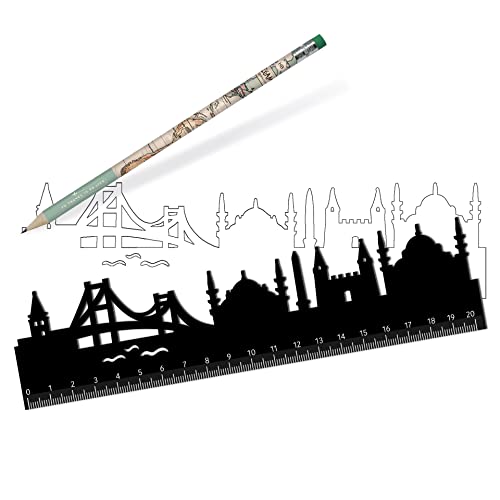 Legami - Regla, Follow The Skyline, 20 x 5 cm, Variante Instanbul, Doble perfil: Uno para trazar líneas claras y precisas, uno con los Monumentos de Estambul