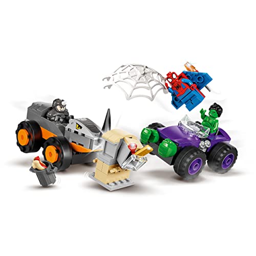 LEGO 10782 Marvel Spidey y Su Superequipo Camiones de Combate de Hulk y Rino, Juguete para Niños y Niñas de 4 Años