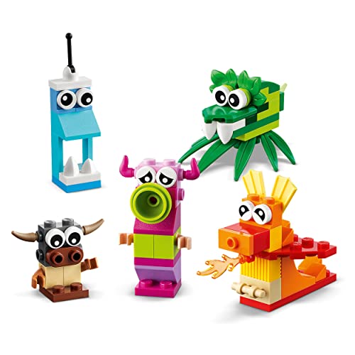 LEGO 11017 Classic Monstruos Creativos, Caja de Ladrillos para Construir, Juguete para Niños de 4 Años, Set para Crear 5 Mini Figuras de Colores
