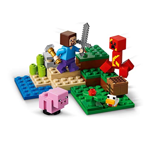 LEGO 21177 Minecraft La Emboscada del Creeper, Set de Juego con Figuras de Steve, Cerdito y Pollo, Juguete para Niños y Niñas