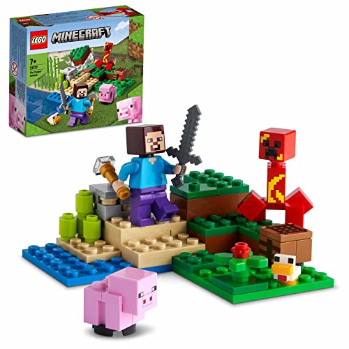 LEGO 21177 Minecraft La Emboscada del Creeper, Set de Juego con Figuras de Steve, Cerdito y Pollo, Juguete para Niños y Niñas
