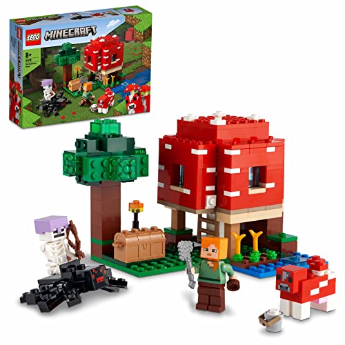 LEGO 21179 Minecraft La Casa-Champiñón, Juguete para Niños, Idea de Regalo con Figuras de Alex, Champiñaca y Jinete Arácnido