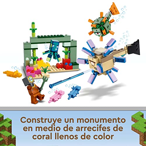 LEGO 21180 Minecraft La Batalla contra El Guardián, Juguete de Construcción para Niños y Niñas 8 Años con Figuras de Monstruos