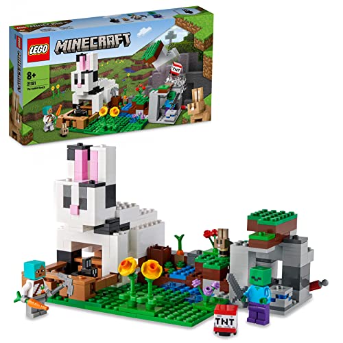 LEGO 21181 Minecraft El Rancho-Conejo, Juguete de Construcción para Niños con Figuras de Domador, Zombi y Animales