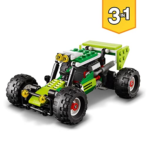 LEGO 31123 Creator Buggy Todoterreno 3 en 1: Excavadora y Coche ATV de Juguete, Set de Vehículos de Construcción, Idea de Regalo para Niños de 7 Años