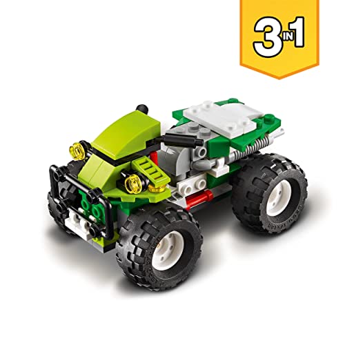 LEGO 31123 Creator Buggy Todoterreno 3 en 1: Excavadora y Coche ATV de Juguete, Set de Vehículos de Construcción, Idea de Regalo para Niños de 7 Años