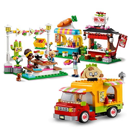 LEGO 41701 Friends Mercado de Comida Callejera, Set con Camión de Tacos y Bar de Batidos de Juguete con Mini Muñeca y Gatito