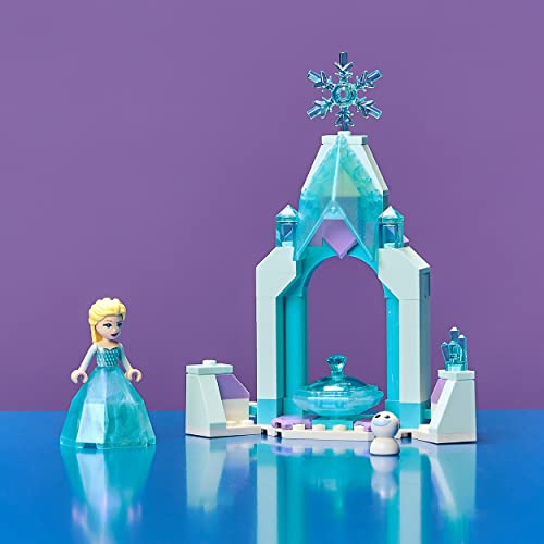 LEGO 43199 Disney Frozen Patio del Castillo de Elsa, Juguete de Princesas Construible con Mini Muñecas Coleccionables y Vestido Diamante