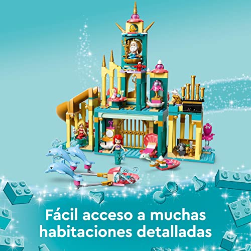 LEGO 43207 Disney Palacio Submarino de Ariel, Castillo de Princesas Disney, Juego de Construción con Delfínes de Juguete y Muñeca La Sirenita