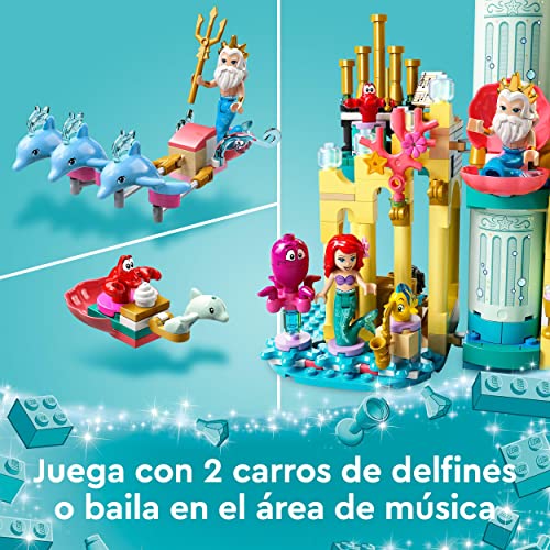 LEGO 43207 Disney Palacio Submarino de Ariel, Castillo de Princesas Disney, Juego de Construción con Delfínes de Juguete y Muñeca La Sirenita