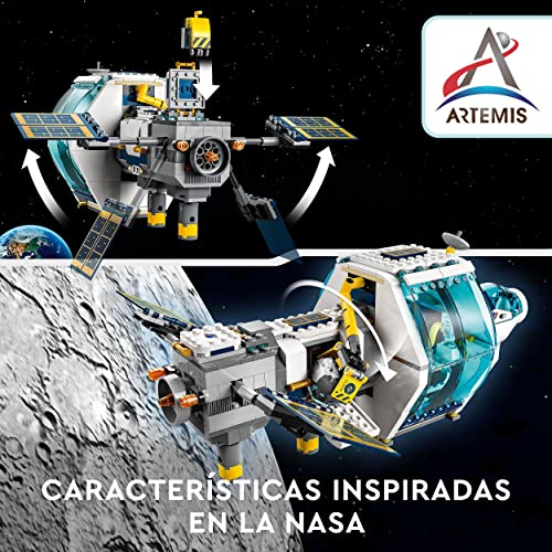 LEGO 60349 City Estación Espacial Lunar, Juguetes Espaciales para Niños de 6 Años, Set Inspirado en NASA con 5 Mini Figuras de Astronautas