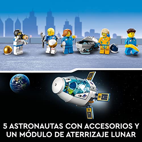 LEGO 60349 City Estación Espacial Lunar, Juguetes Espaciales para Niños de 6 Años, Set Inspirado en NASA con 5 Mini Figuras de Astronautas