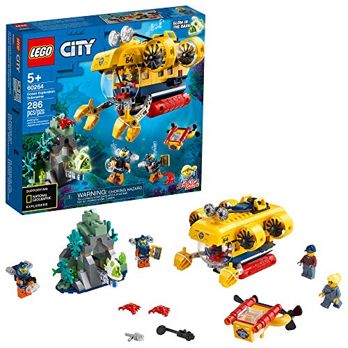 LEGO City Ocean Exploration Submarine 60264, with Submarine, Coral Reef Setting, Underwater Drone, Glow in The Dark Anglerfish Figure and 4 Explorer Minifigures, New 2020 (286 Pieces)
