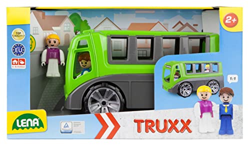 Lena Truxx 4454 - Autobús de Juguete (27 cm, con autobús de Viaje Robusto y 2 Figuras de Juego móviles, para niños a Partir de 2 años, autobús de Juguetes), Color Verde y Gris