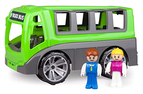 Lena Truxx 4454 - Autobús de Juguete (27 cm, con autobús de Viaje Robusto y 2 Figuras de Juego móviles, para niños a Partir de 2 años, autobús de Juguetes), Color Verde y Gris