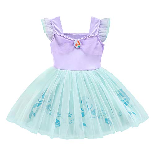Lito Angels Disfraz de Sirenita Princesa Ariel para Niñas Pequeña, Sirena Vestido de Tul Falda Tutu, Talla 2-3 años, Morado 265