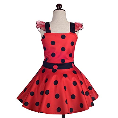Lito Angels Vestido de Ladybug con Alas y Accesorios para Niña Disfraz de Mariquita Falda de Lunares Rojo Talla 5-6 Años