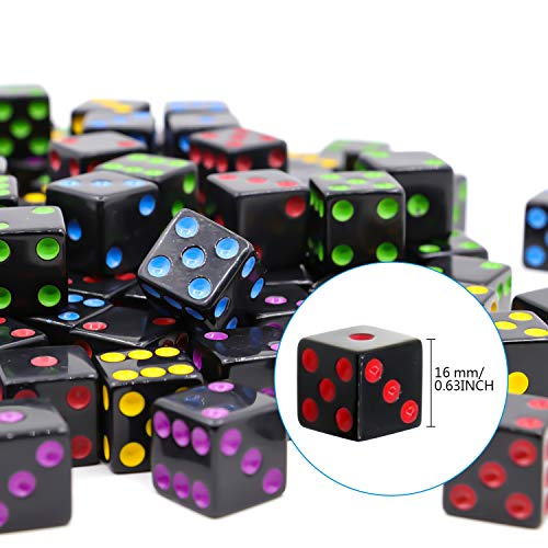 Loscrew Dados de juego a granel de 16 mm, cuadrados de colores hexagonales para accesorios de juego, accesorios de juego de mesa, clases y aulas, 100 unidades