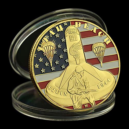 LPOIU 2PIC La Segunda Guerra Mundial La invasión de Normandía Recuerdo Omaha Beach Moneda Conmemorativa Operación Overlord Moneda de desafío chapada en Oro