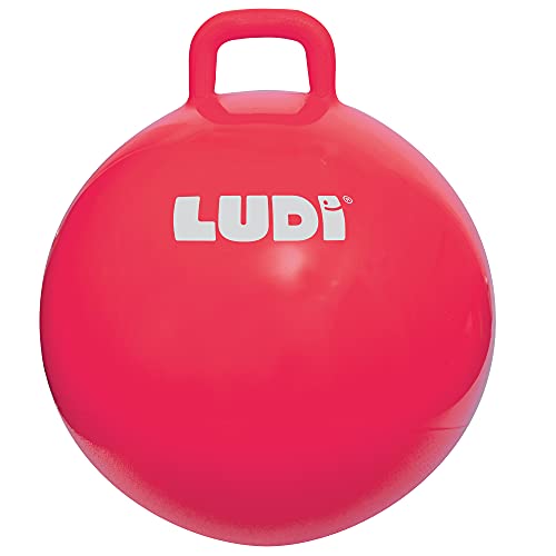 Ludi |90101 |Balón de salto XXL - Rojo | Mango Adaptado - Balón Inflable Grande - Plástico Grueso y Elástico - Juguete de Interior y Exterior - Para ser un As del Rebote | A partir de los 5 Años