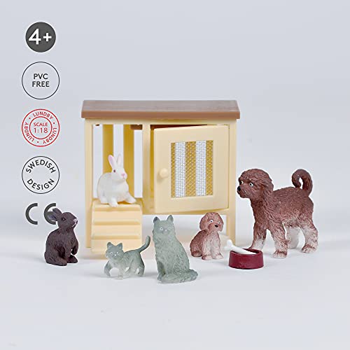 Lundby 60-8075-00 Juego de Mascotas, casa de muñecas, 18:1, para muñecas de 11 cm, diseño Sueco