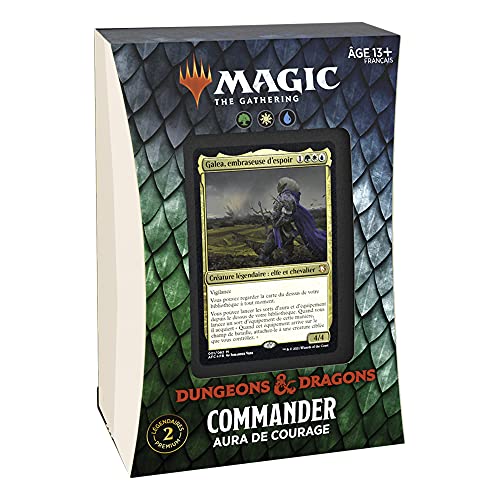 Magic The Gathering- Deck Commander Forgotten Realms-Aventuras en los Reinos Oubliés-Aura de valentía (Verde-Blanco-Azul) (Wizards of The Coast C88961010)